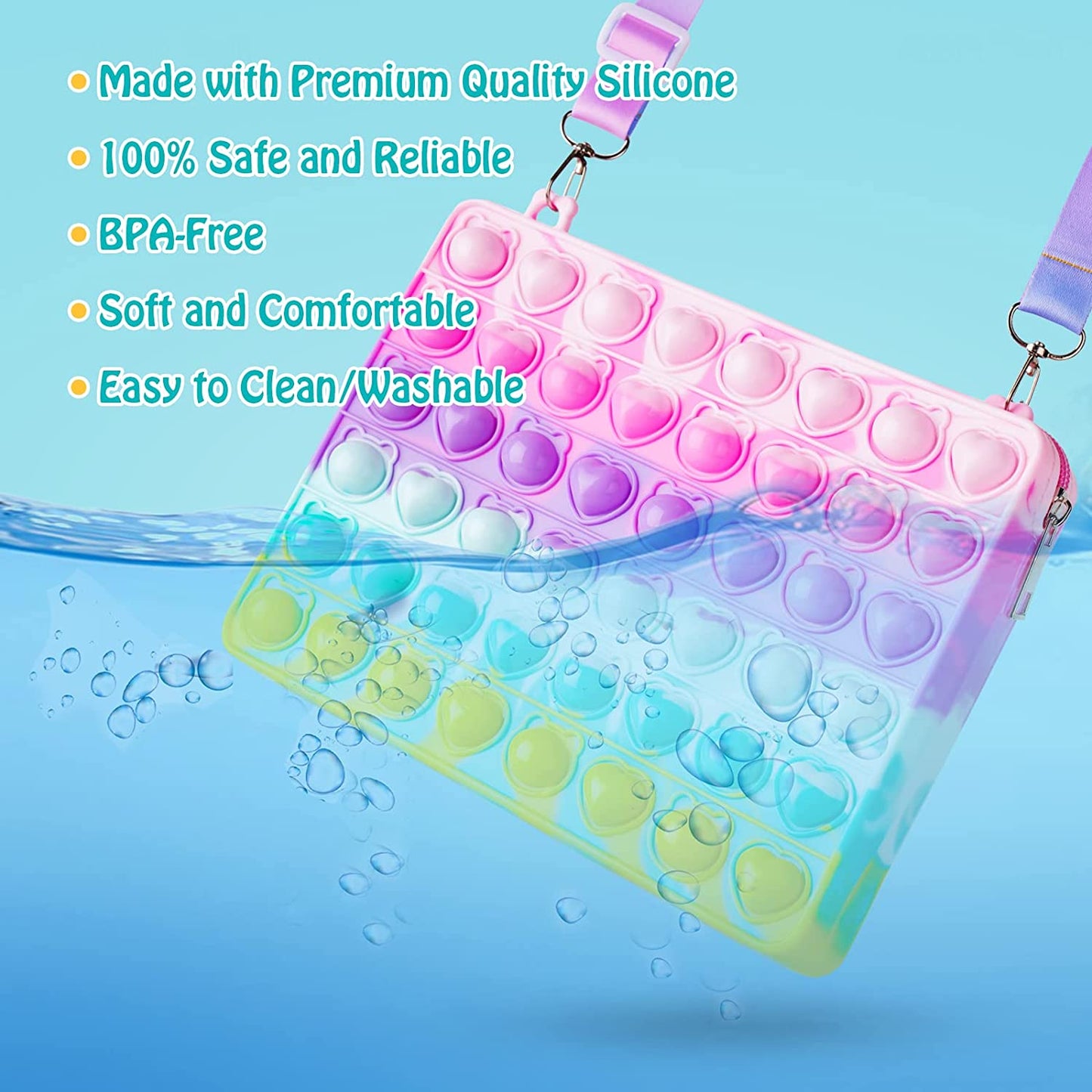 Purse Push Pop Fidget Sensory Toy Bear Bubble Keychain Silicone Zipper Handbag