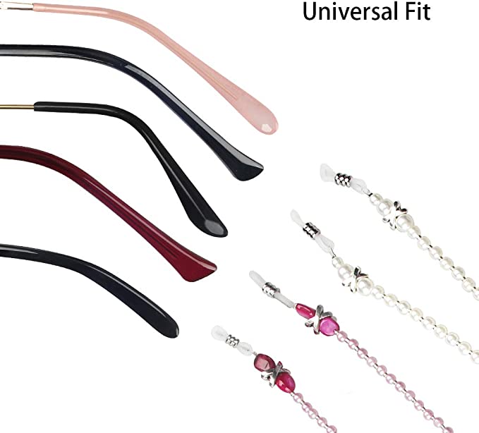 Pearl Eyeglasses Holder Strap Cords 2PCS Eyeglass Retainer Pink Beaded Strings