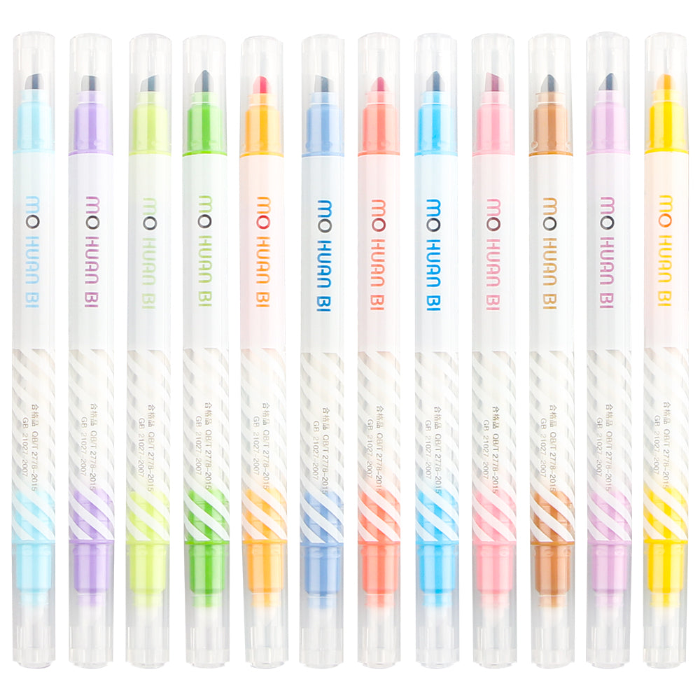 Magic Highlighters Color Changing Marker Pens Dual Tip Chisel Tip 12 Colors Pack