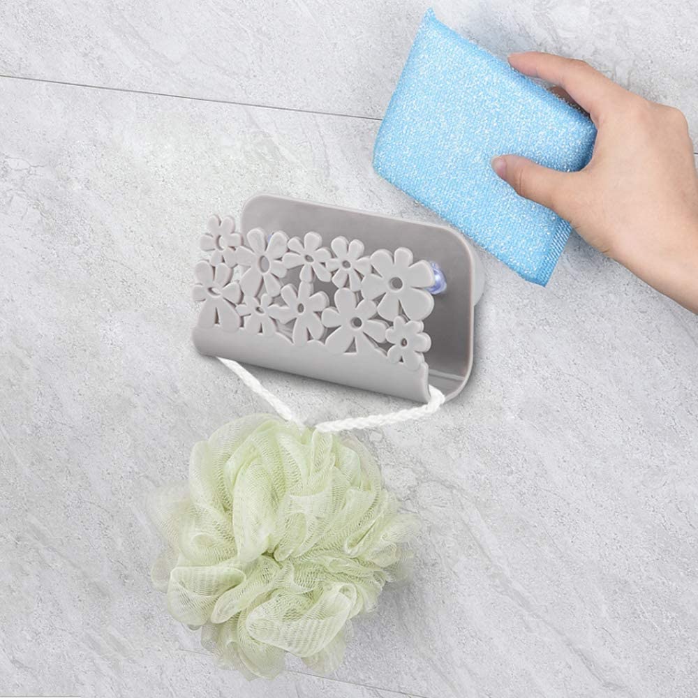 Never Rust Plastic Sponge Holder Sink Caddy Suction Cup Easy Access Holder Gray