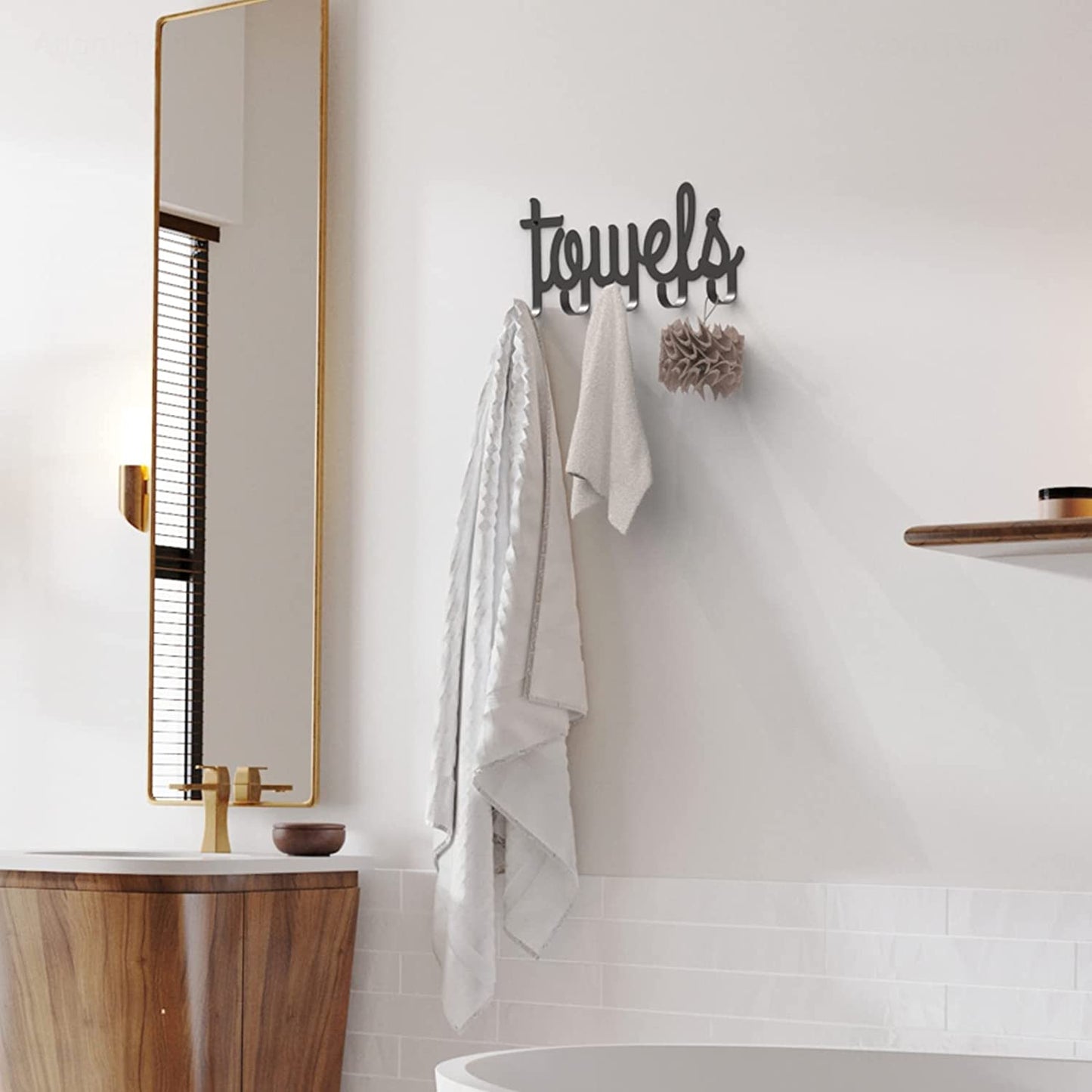 Towel Rack 5 Hooks Wall Mount Bathroom Metal Holder Organizer Space Saving Black