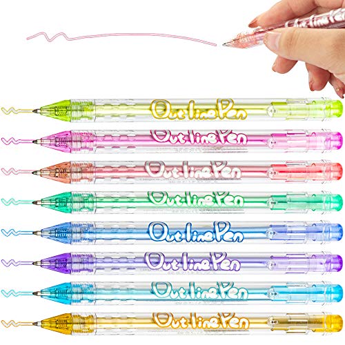 Self-outline Gel Pens Super Squiggles Ballpoint Pens Retractable Silver Metallic