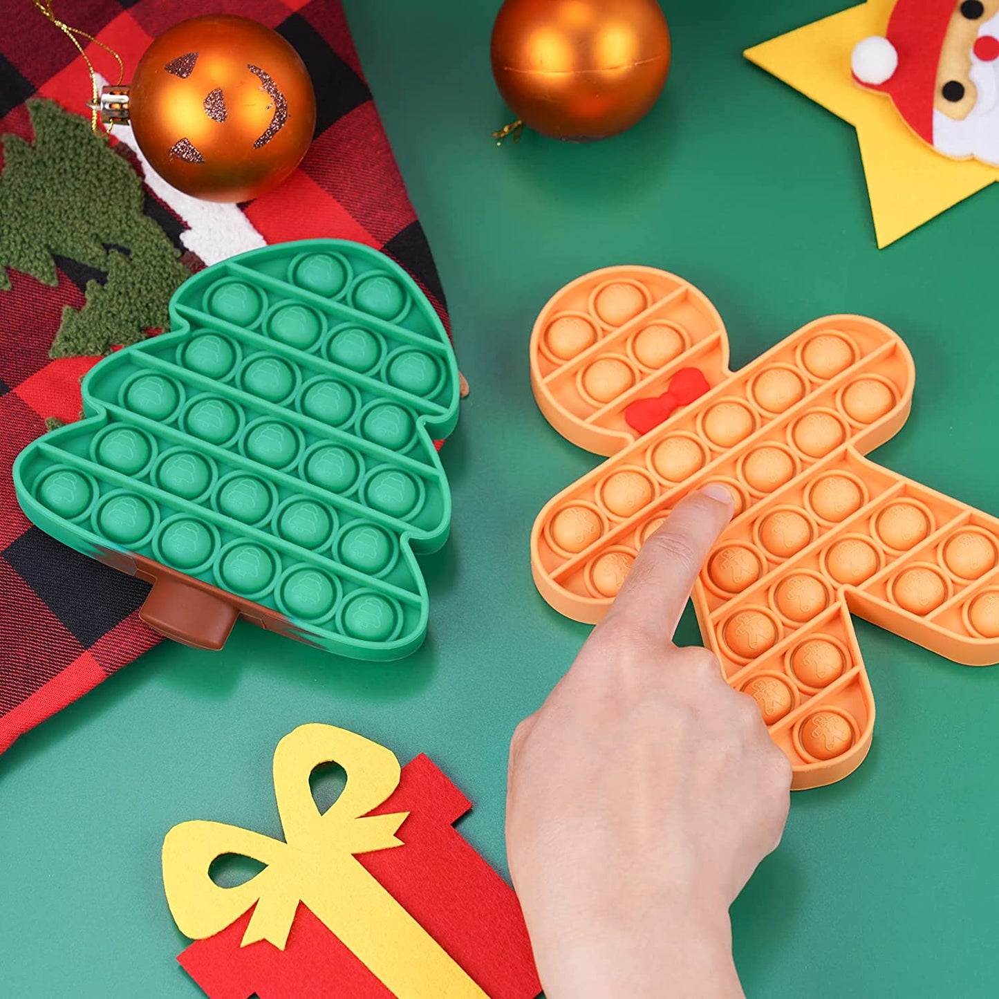 Push Pop Bubble Silicone Fidget Sensory Toys Christmas Tree + Gingerbread Man