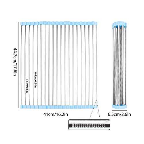 Rollable Dish Drying Rack 17x15 Roll Up Foldable Dish Racks Multipurpose (Blue)