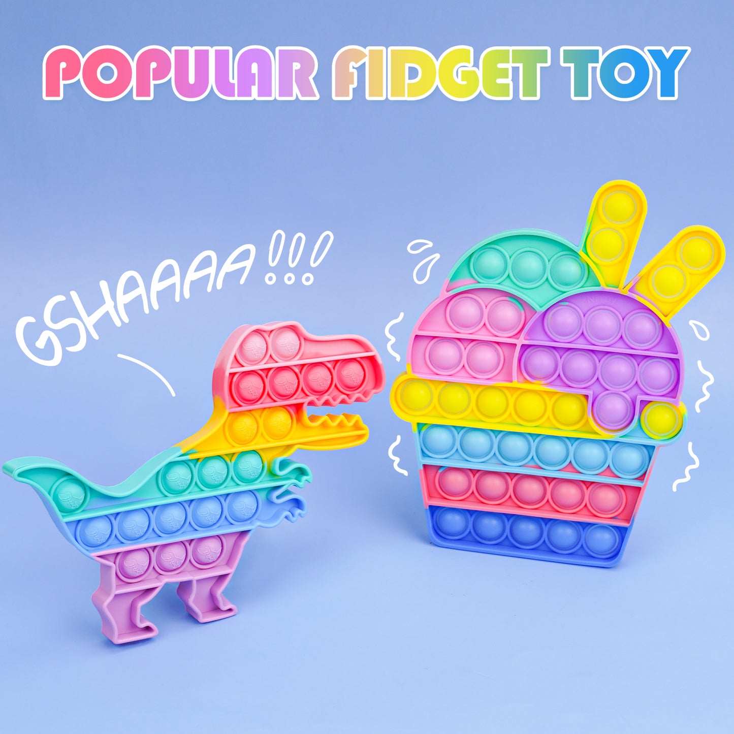 2-Pack Bubble Pop Fidget Toys Silicone Rainbow Push Sensory Toy Set, Large Siz