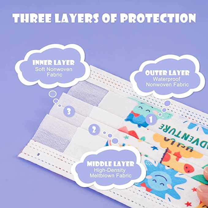 50PCS Kid Cartoon Individually Wrapped Disposable Bulk Pack Colorful Breathable