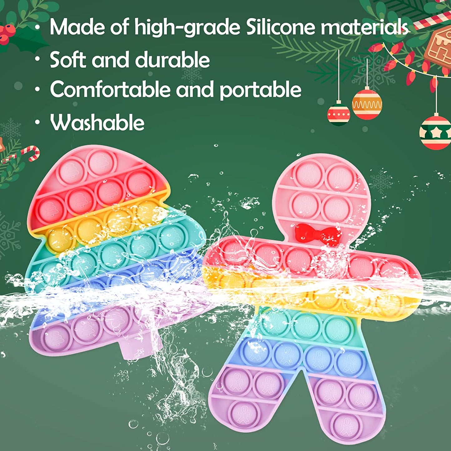 Push Pop Bubble Silicone Fidget Sensory Toys 2PCS Christmas Tree Gingerbread Man