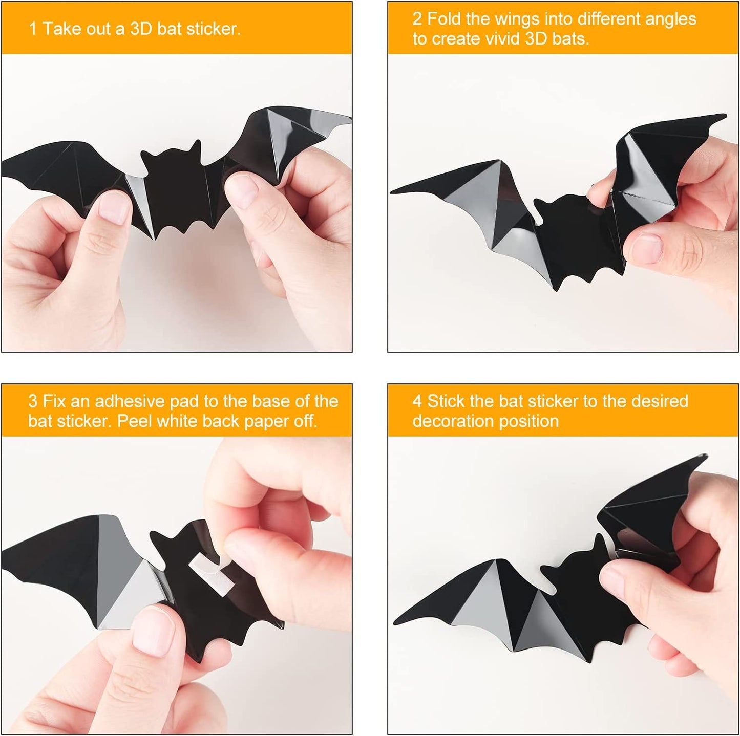 98PCS 3D Halloween Flying Bats Decoration Kit Bat Decals Glittery Bat Garlands