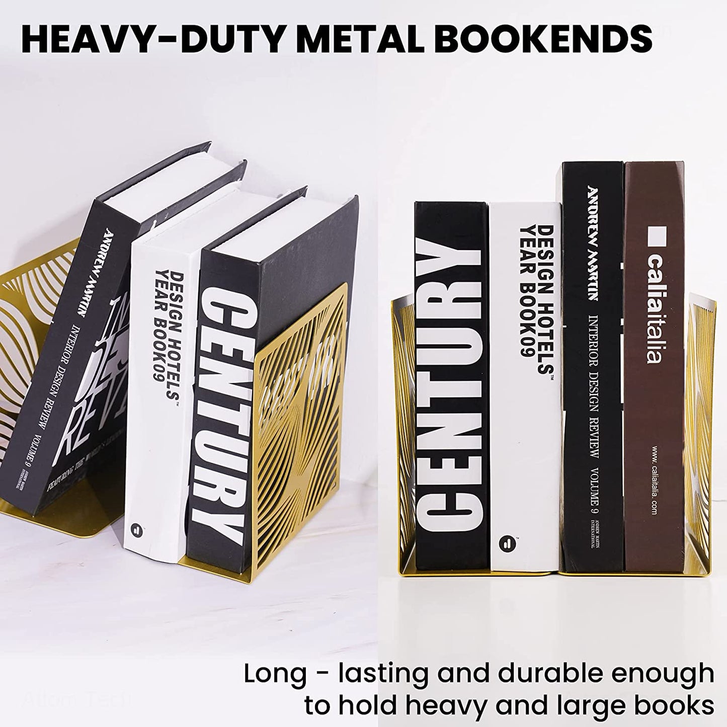 Bookends Decorative Book Ends Gold Bookends for Shelves Hold Books Heavy Duty