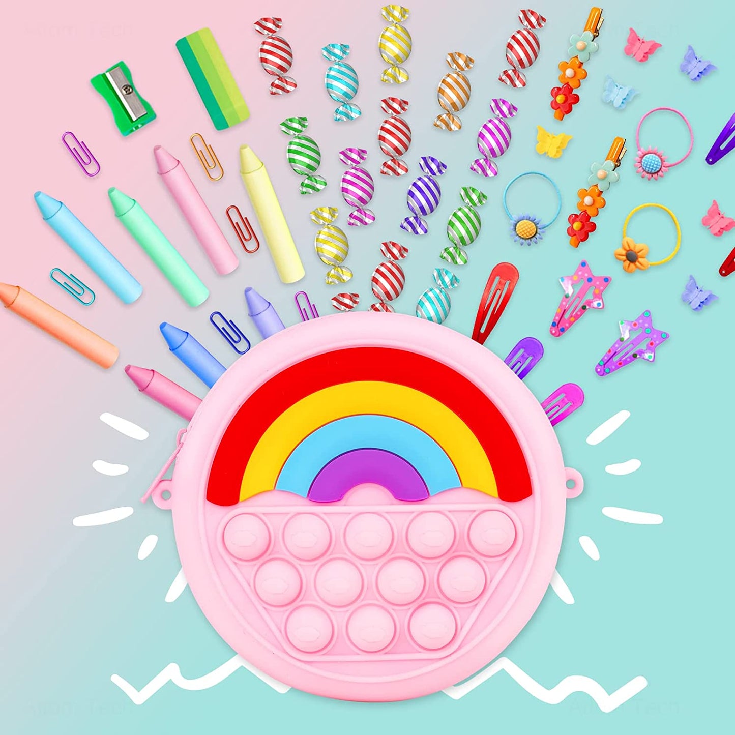 Rainbow Mini Handbag Pop Push Bubble Fidget Sensory Toy Silicone Popper (Pink)