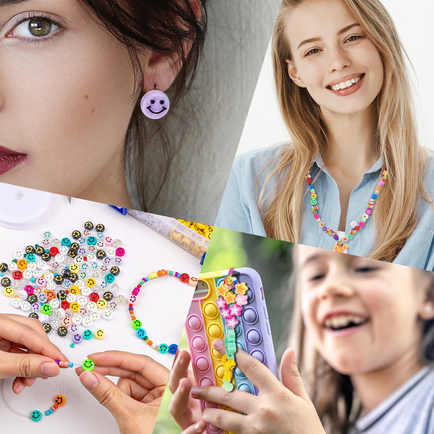 Mixed Beads DIY Jewelry Making Kit (300 Smiling Face+1200 Flat Round Polymer C