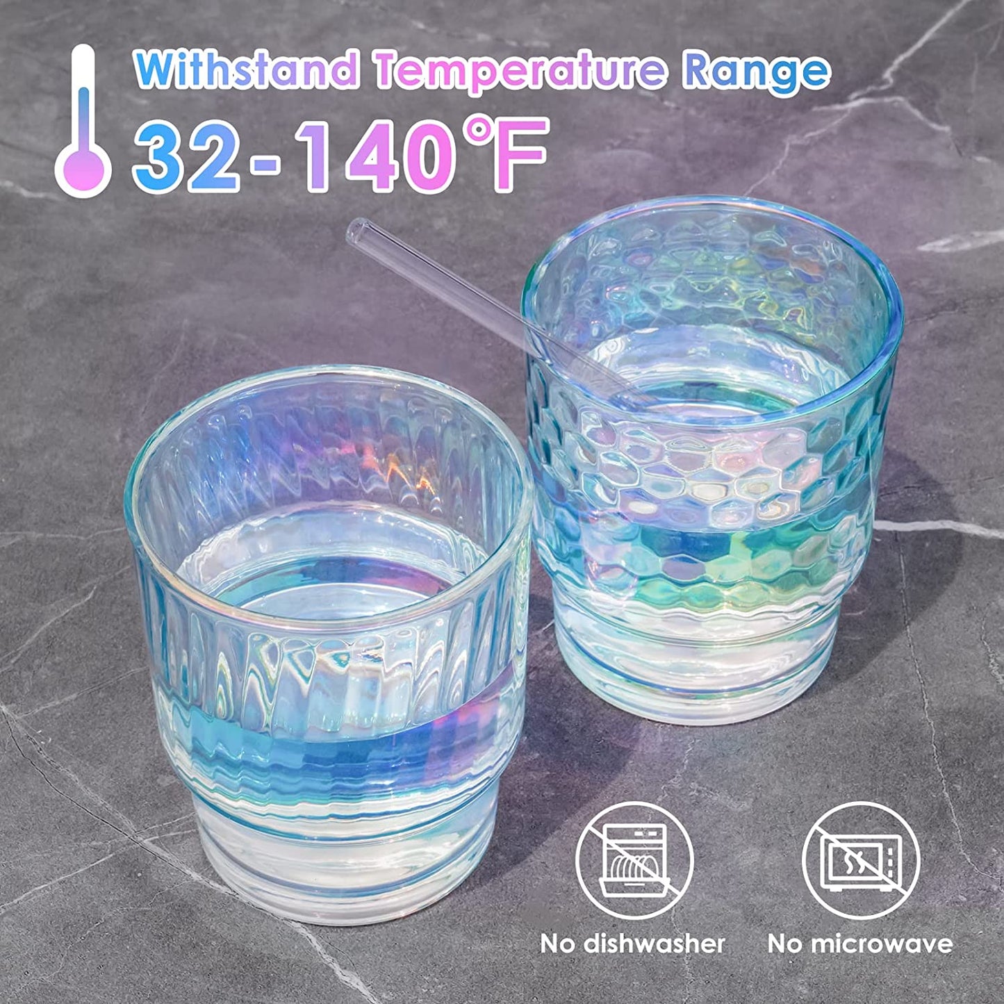Drinking Glasses Plastic Silicone Lid 4 Glass Straw 2 Brush 8PC Set 12oz Tumbler