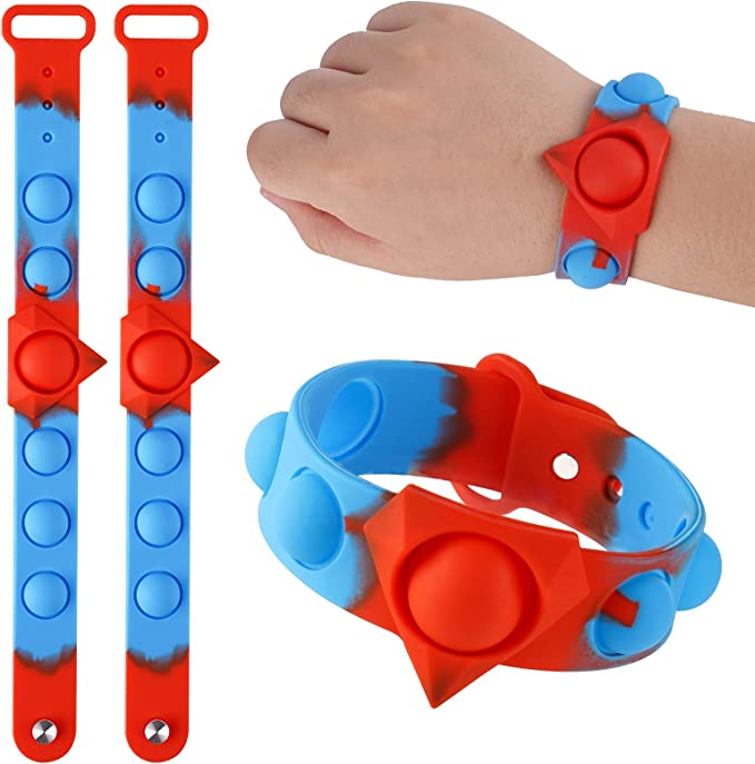 Silicone Push Pop Bubble Wristband Fidget Sensory Toys 2PCS Multicolor 10" Long