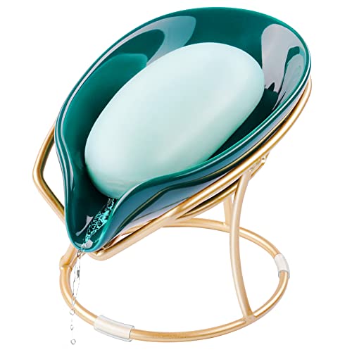Ceramic Soap Dish Self-Draining Tray with Stand, Decorative Leaf-Shape Bar Soa