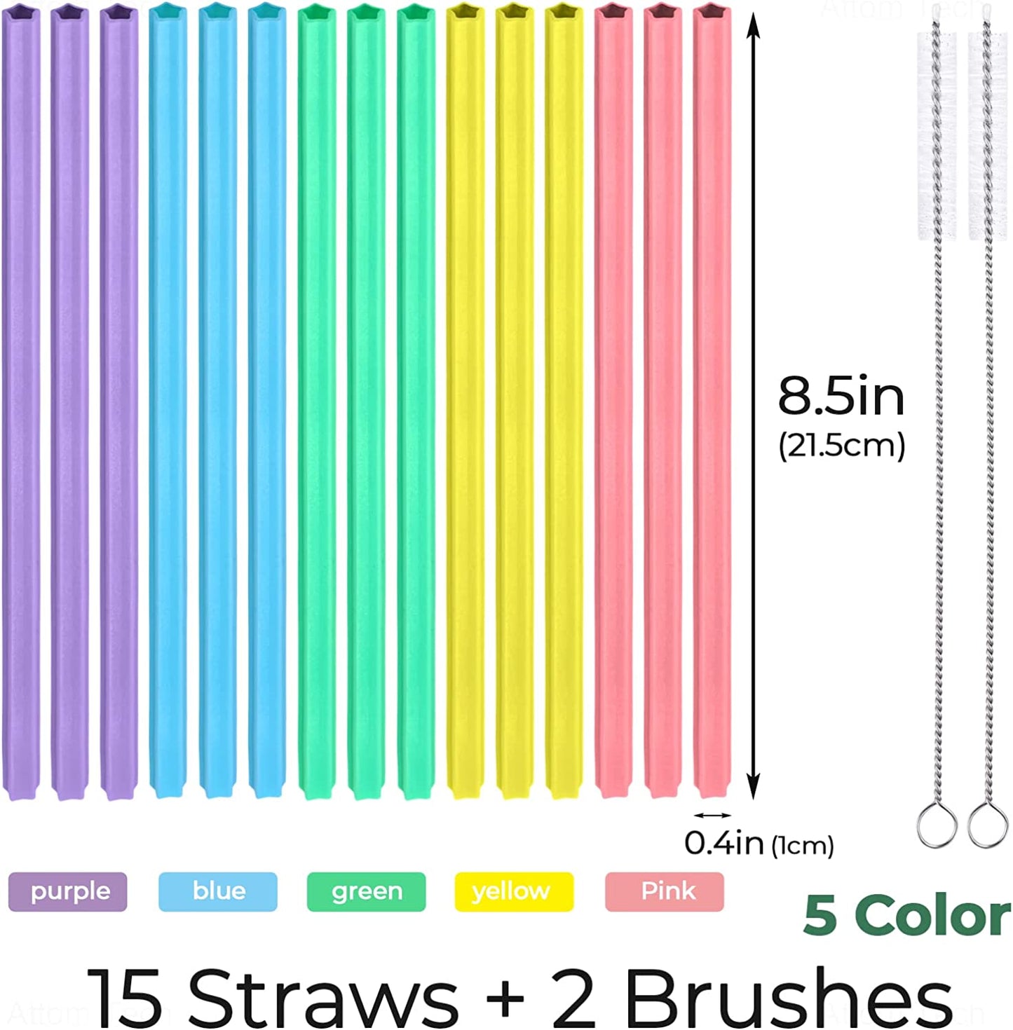 Reusable Silicone Drinking Straws Star Shape 15PCS 8.5" Long for 6-12oz Tumblers