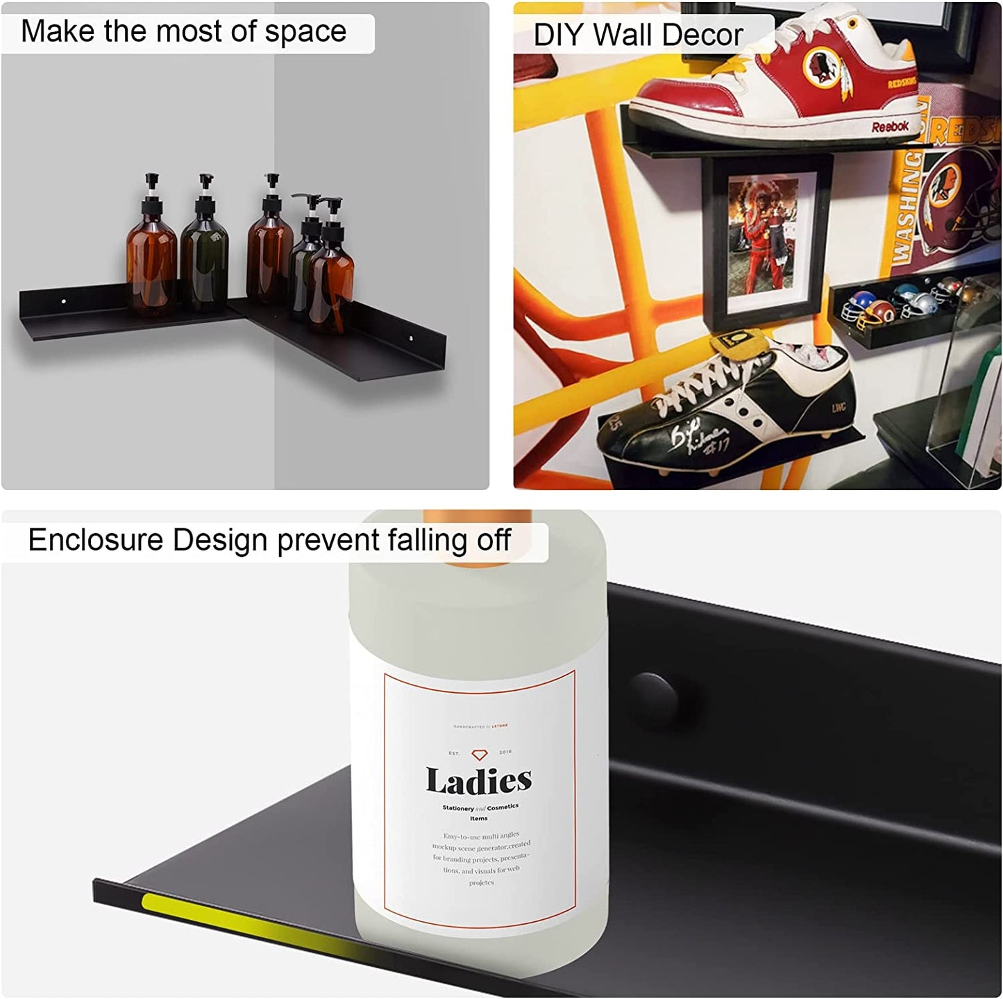 Aluminum Wall Mount Floating Shelf Picture Ledge Black 11.7"x4.6" Metal Display