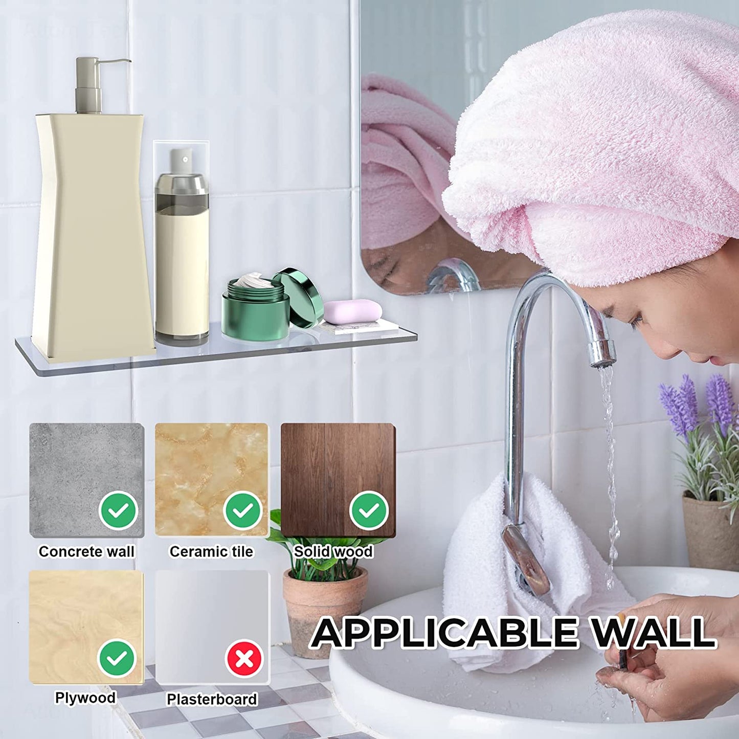 Floating Shelf Clear Acrylic 2PCS 15.7"x4.5"x0.2" Wall-Mounted Invisible Display