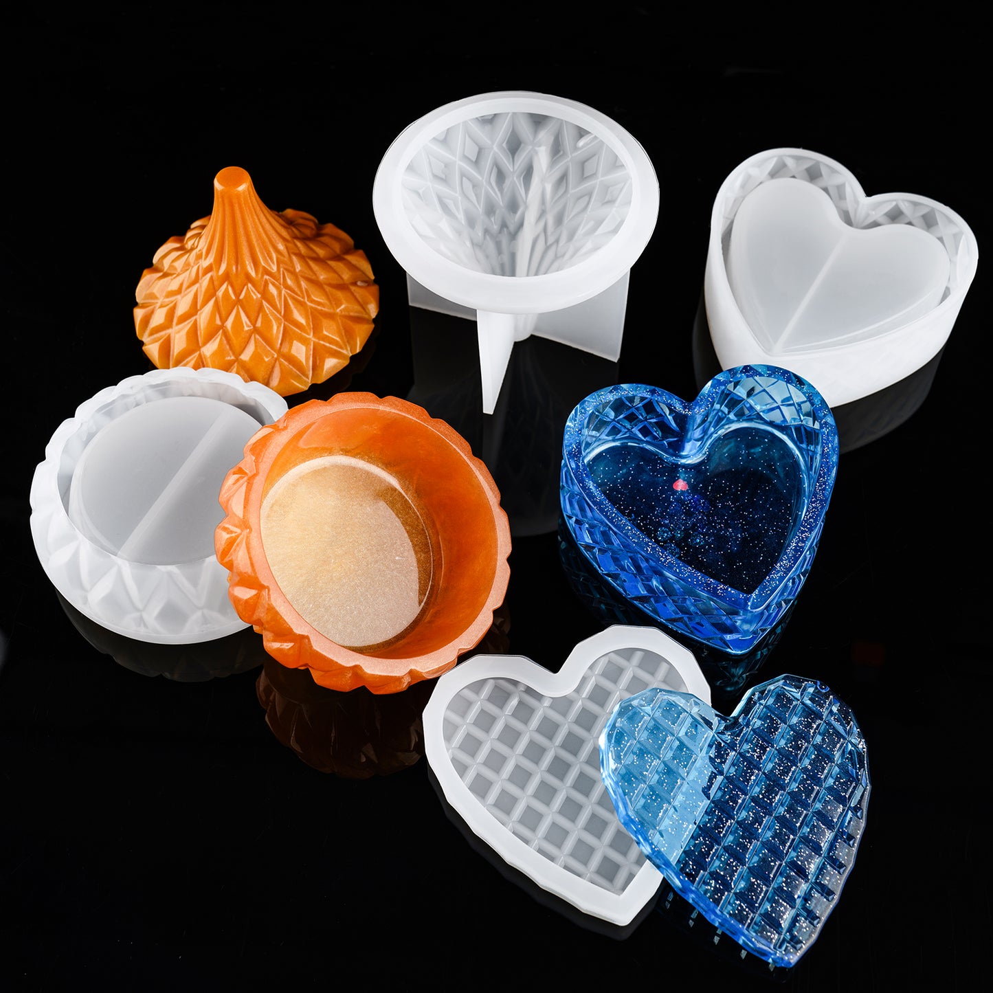 Silicone Epoxy Resin Molds Jewelry Containers + Lids 3 Shapes Trinket Box DIY