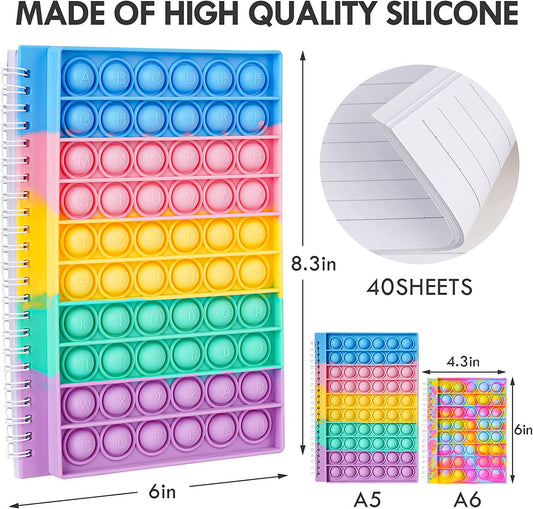 Fidget Toy Spiral Notebook Silicone Push Pop Bubbles A5 Journal 80 Sheets Popper