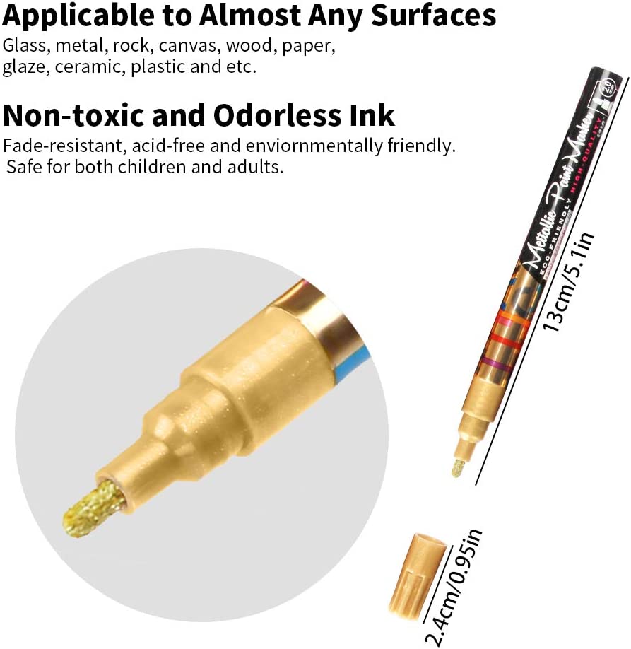 12 Color Assorted Metallic Marker Pens, 2mm Tip Sheen Glitter Painting Pen
