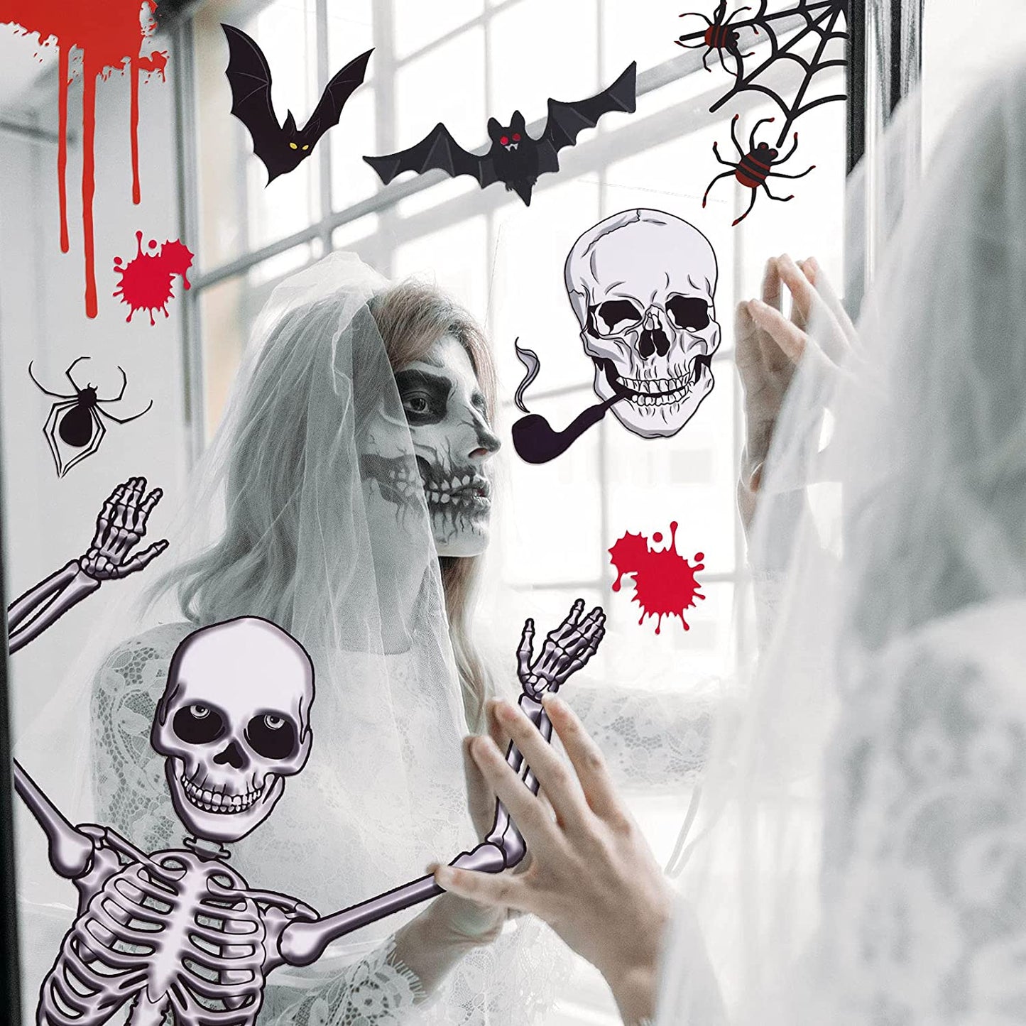 68PCS Skull Skeleton Halloween Window Cling Decal Sticker Set Home Office Gifts