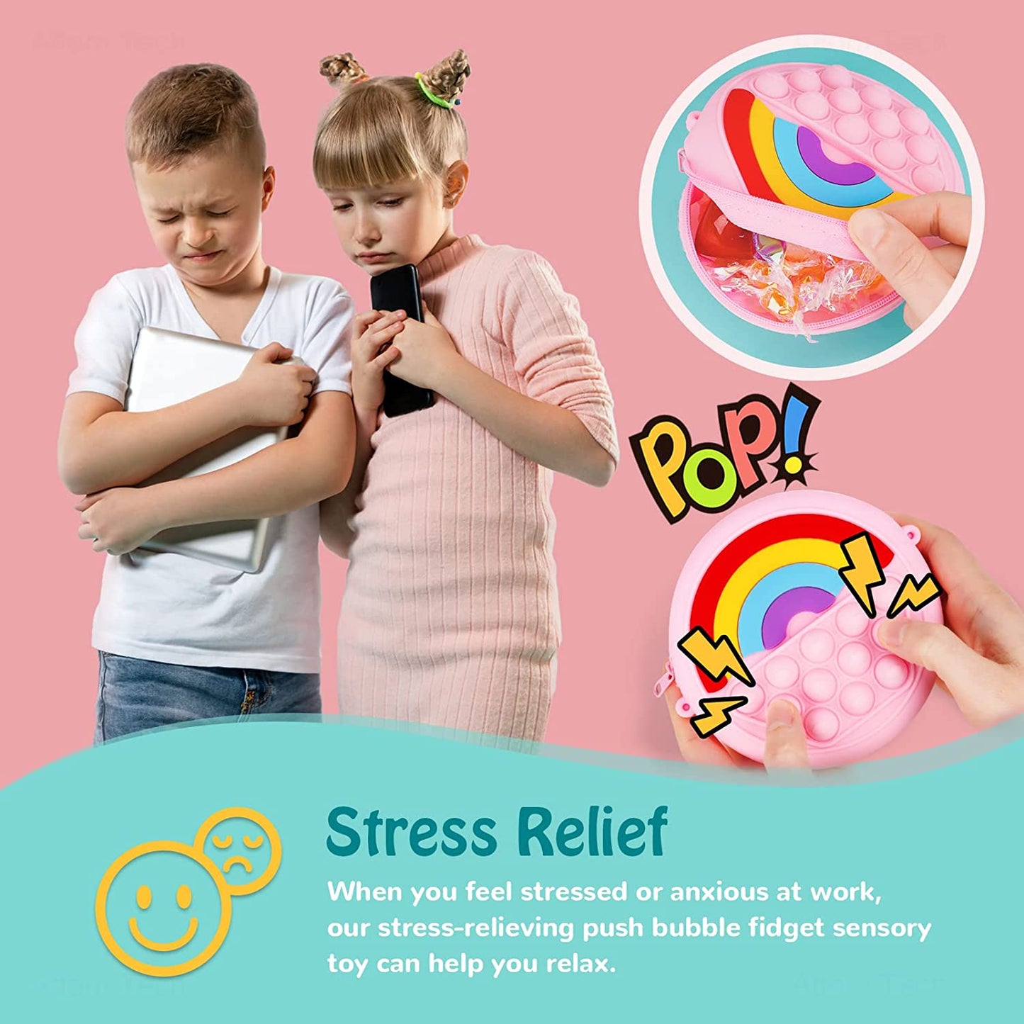Rainbow Mini Handbag Pop Push Bubble Fidget Sensory Toy Silicone Popper (Pink)