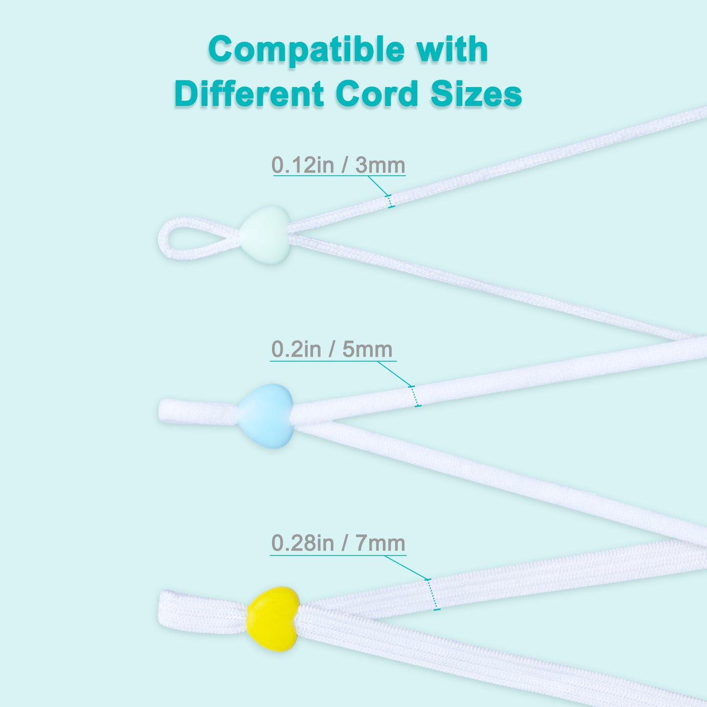 210-Pack Cord Lock Adjuster Heart Shape Ear Loop Adjustment Buckle Silicone 7 C