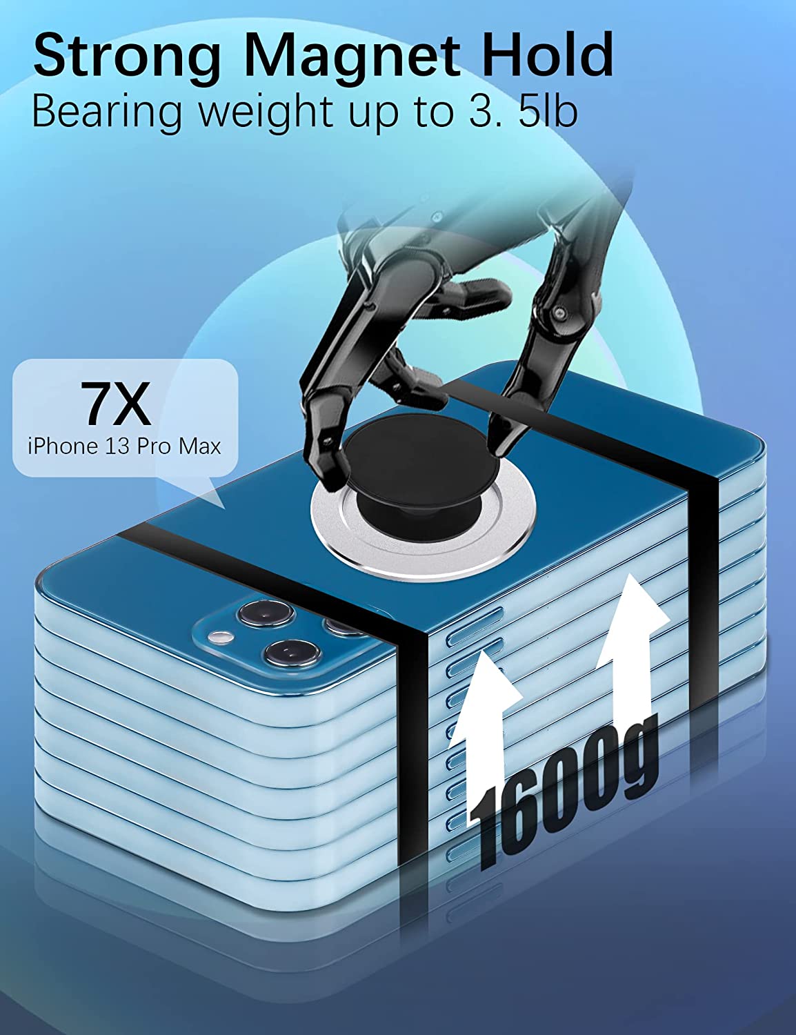 Removable Magnetic Base Phone Grip Holder Ring Stand Wireless Charging (Silver)