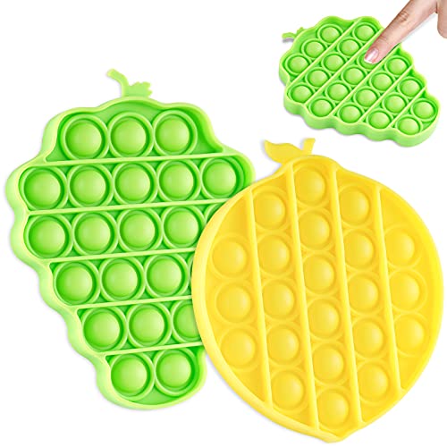 2PCS Pop Fidget Toys Silicone Bubble Sensory Boards Stress Relief (Grapes+Lemon)