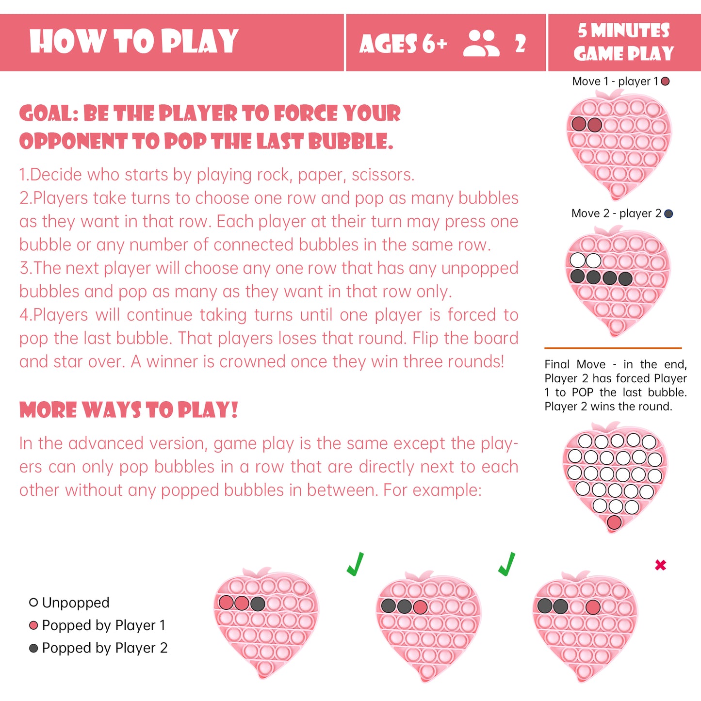 2PCS Push Pop Bubble Fidget Sensory Toys, Fidget Toys for Special Needs Stress