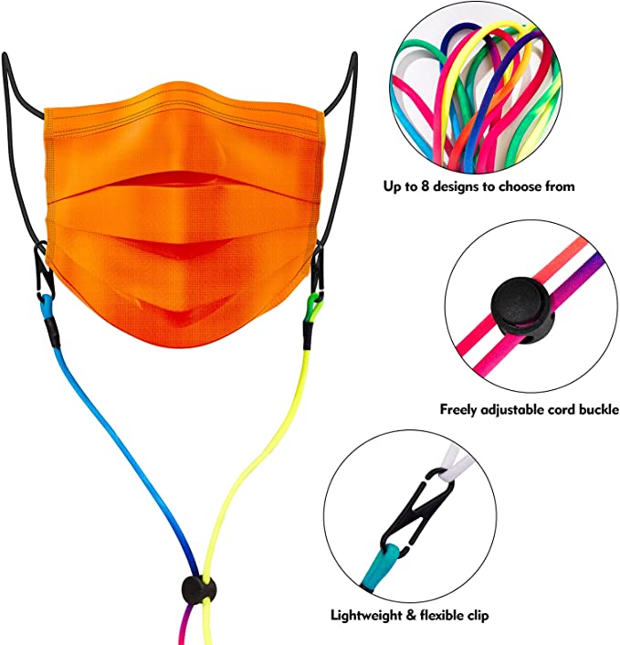 8PCS 13?’?’ Lanyard for Women & Men Elastic Thin Nylon Mask Lanyard Clips E