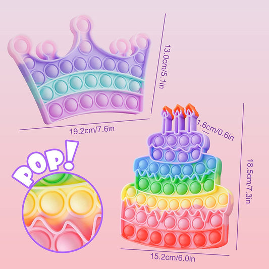 Birthday Cake Crown Silicone Push Pop Bubble Fidget Toys 3PCS Multicolor Sensory