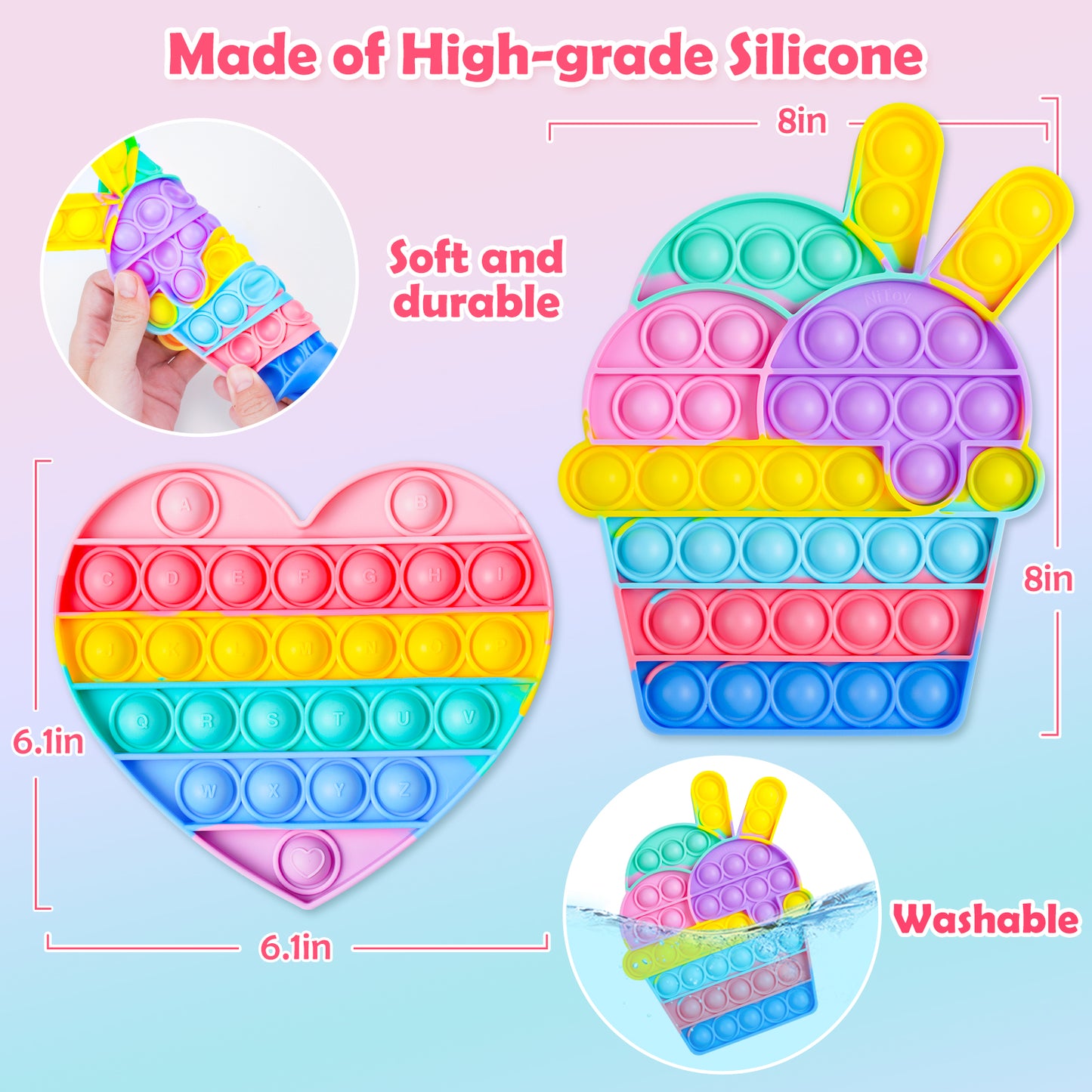 2-Pack Bubble Pop Fidget Toys Silicone Rainbow Push Sensory Toy Set, Stress Re