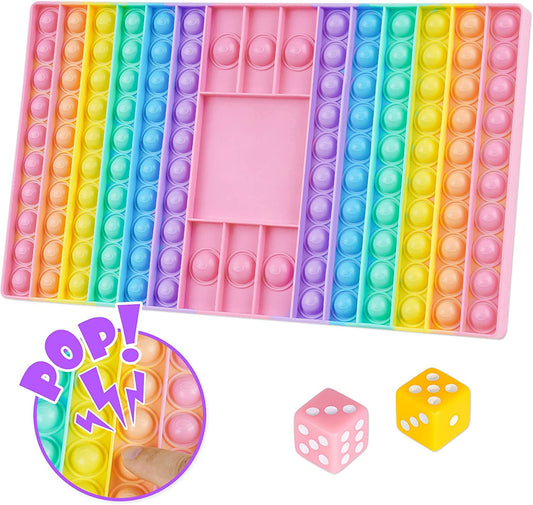 Silicone Push Pop Bubble Game Pad 2PCS Dices Glitter Rainbow Multi-Colors 12.7x7