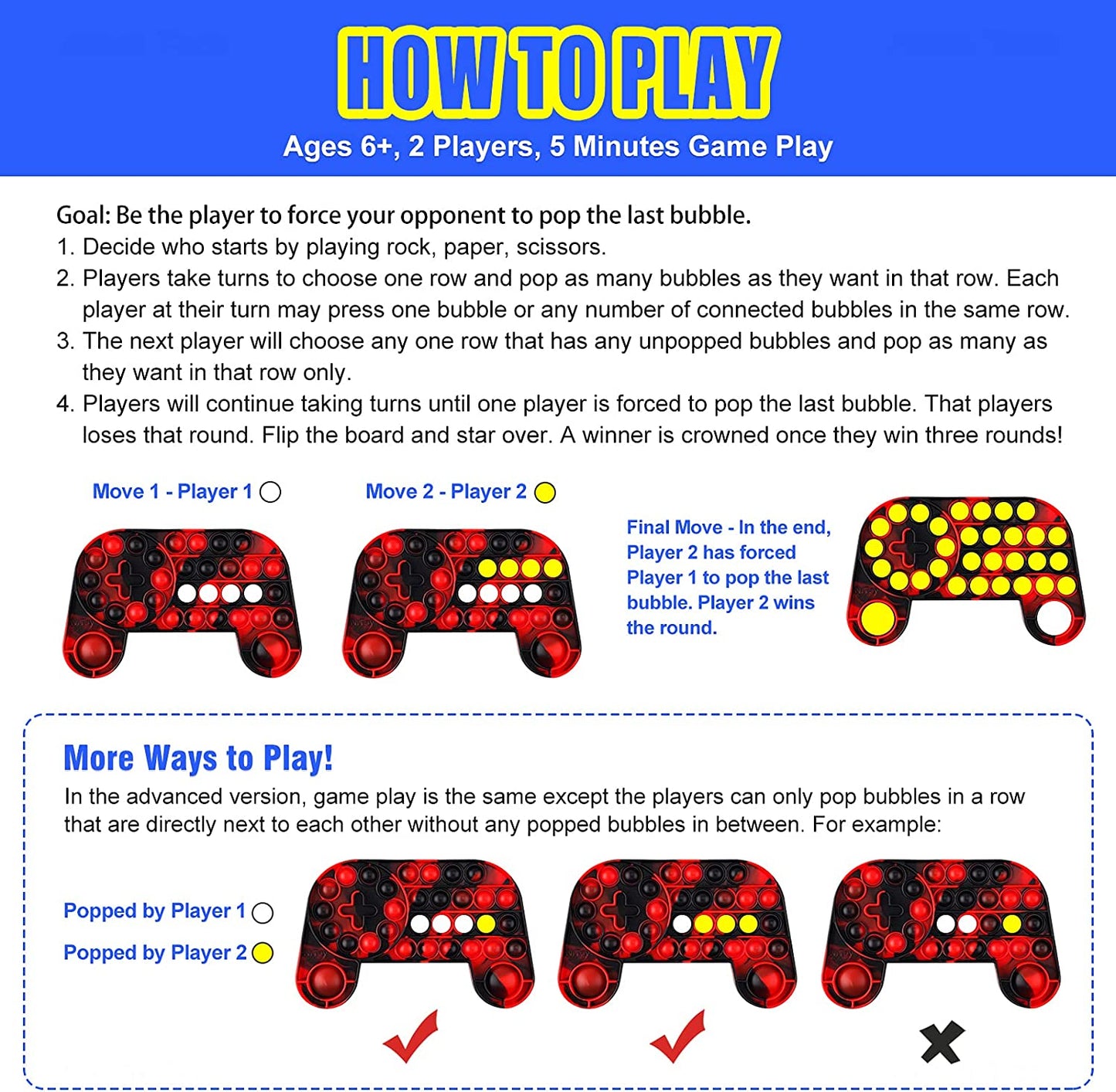 Game Console Silicone Pop Bubble Fidget Sensory Toy Game Controller Keyboard Red