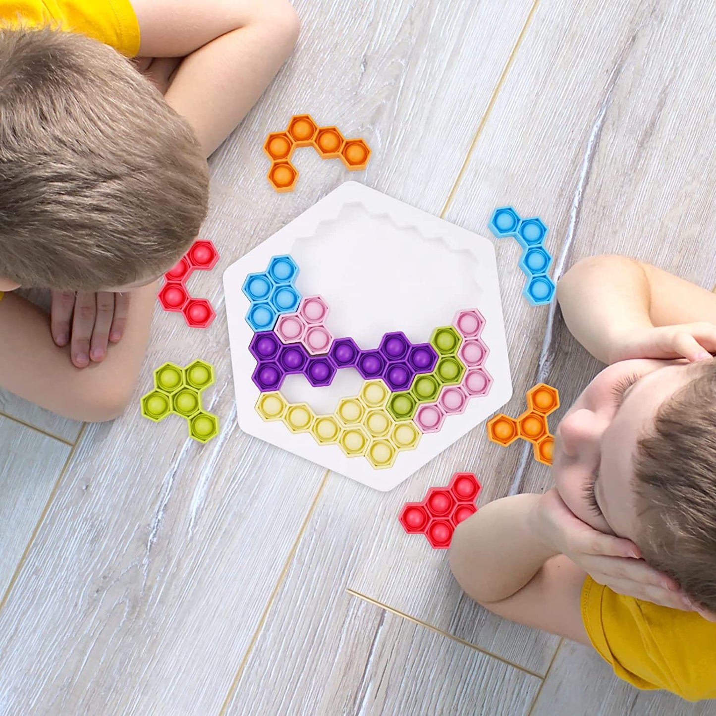 Hexagon Jigsaw Puzzle Pop Bubble Fidget Sensory Toy Silicone 3D Building Blocks