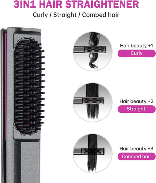 Hair Straightener Curler 3-In-1 Hair Straightener with Electric Hot Comb (Gray)