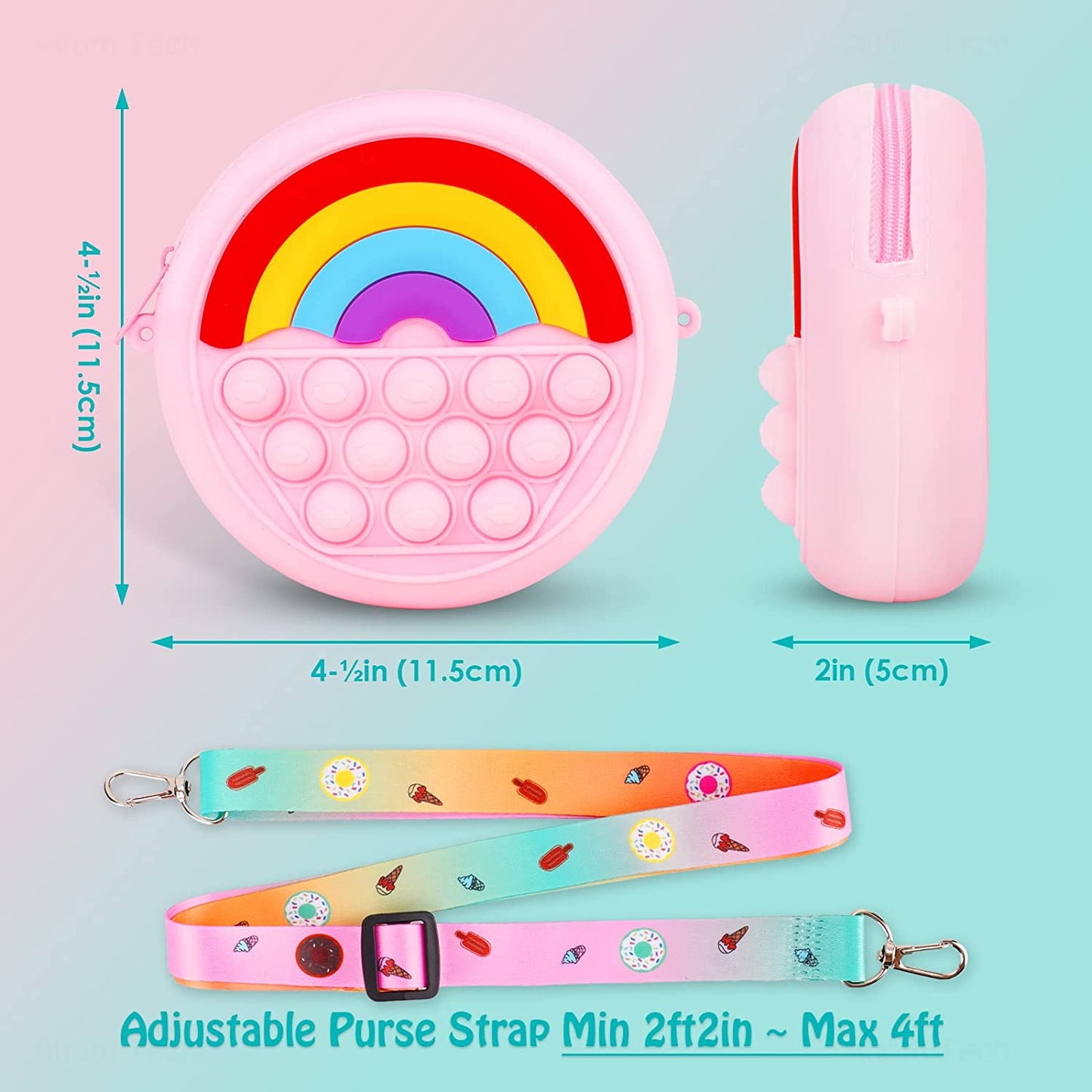 Rainbow Mini Handbag Pop Push Bubble Fidget Sensory Toy Silicone Popper (Pink)