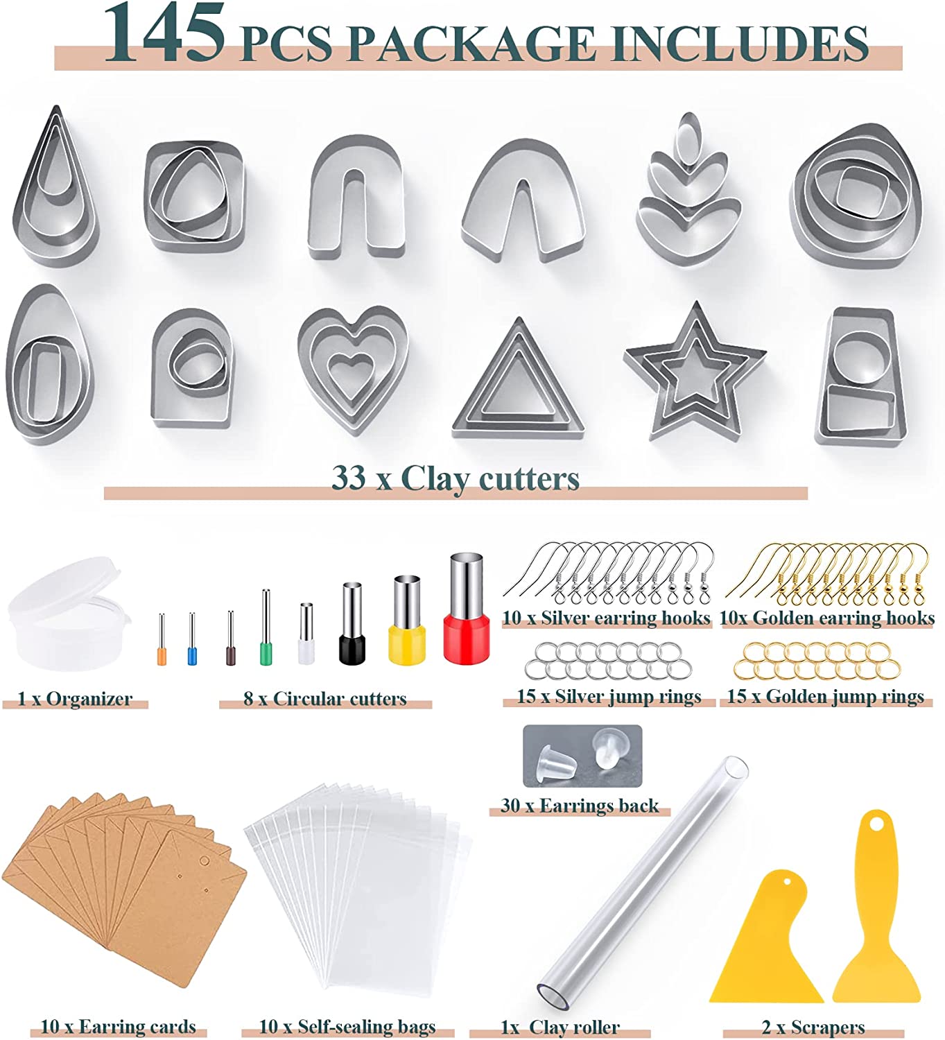 Polymer Clay Cutters 33 Shape Stainless Steel Cutter 8 Circle Cutters Hole Punch