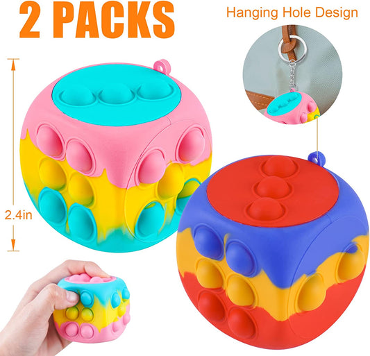 3D Dice Push Pop Bubble Fidget Sensory Toy 2PC Large Size Silicone Stretchy Ball