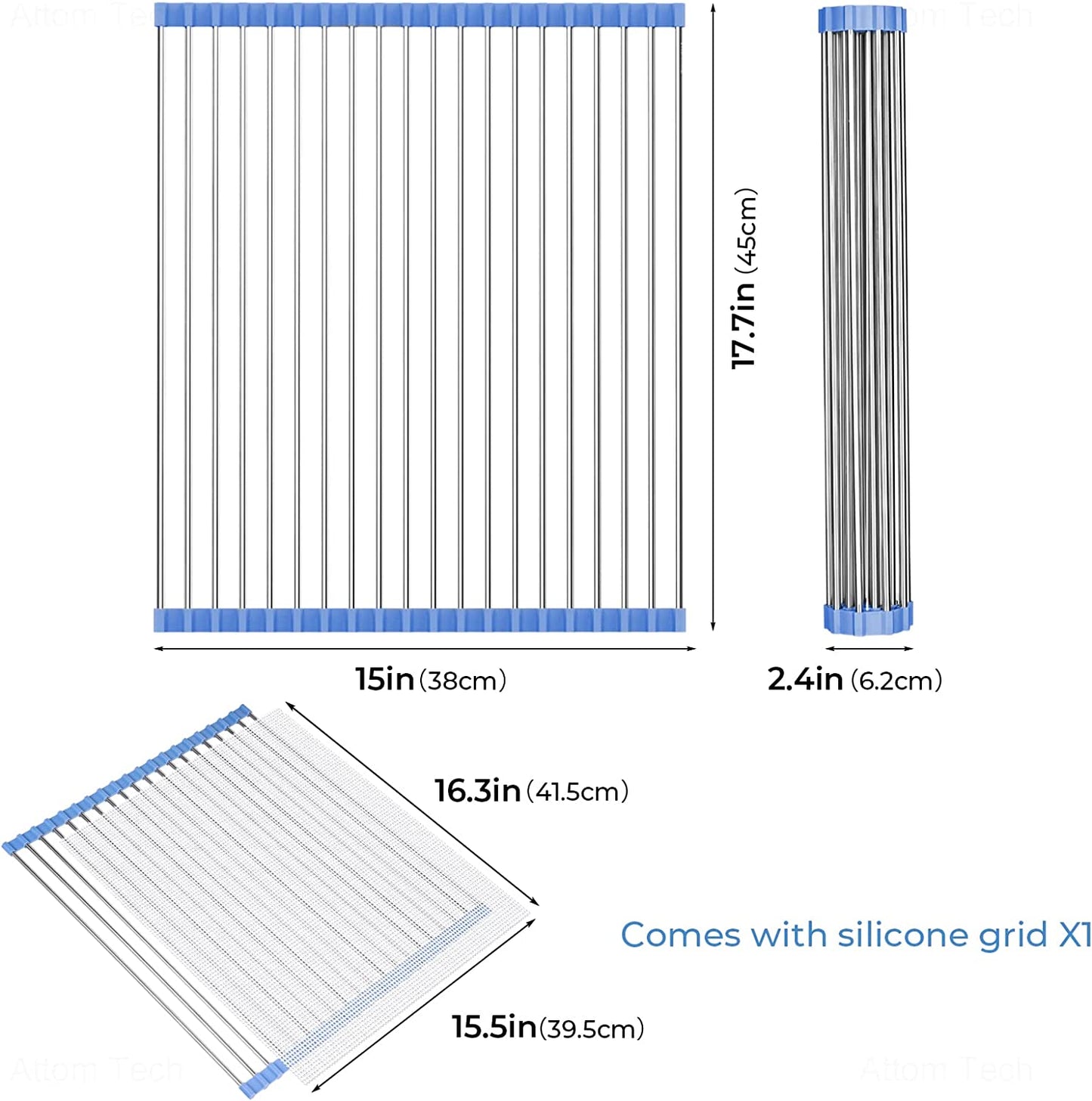 Roll Up Dish Drying Rack Over Sink Silicone Steamer Mat 17.7"x15" Large Rack