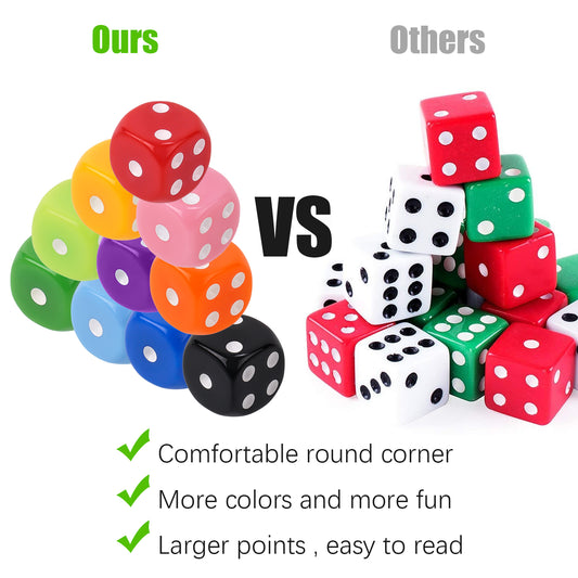 50PCS 16MM Game Dice 6-Sided Solid Vintage Colors Standard Round Corner Dices