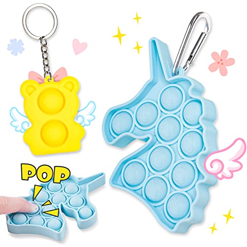 2PCS Push Pop Bubble Fidget Sensory Toy Keychains, Mini Simple Fidget Toys Str