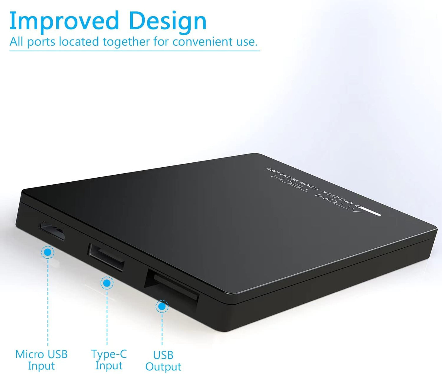 USB Output Super Slim Power Bank Ultra Thin 3000mAh Portable Charger Dual Input