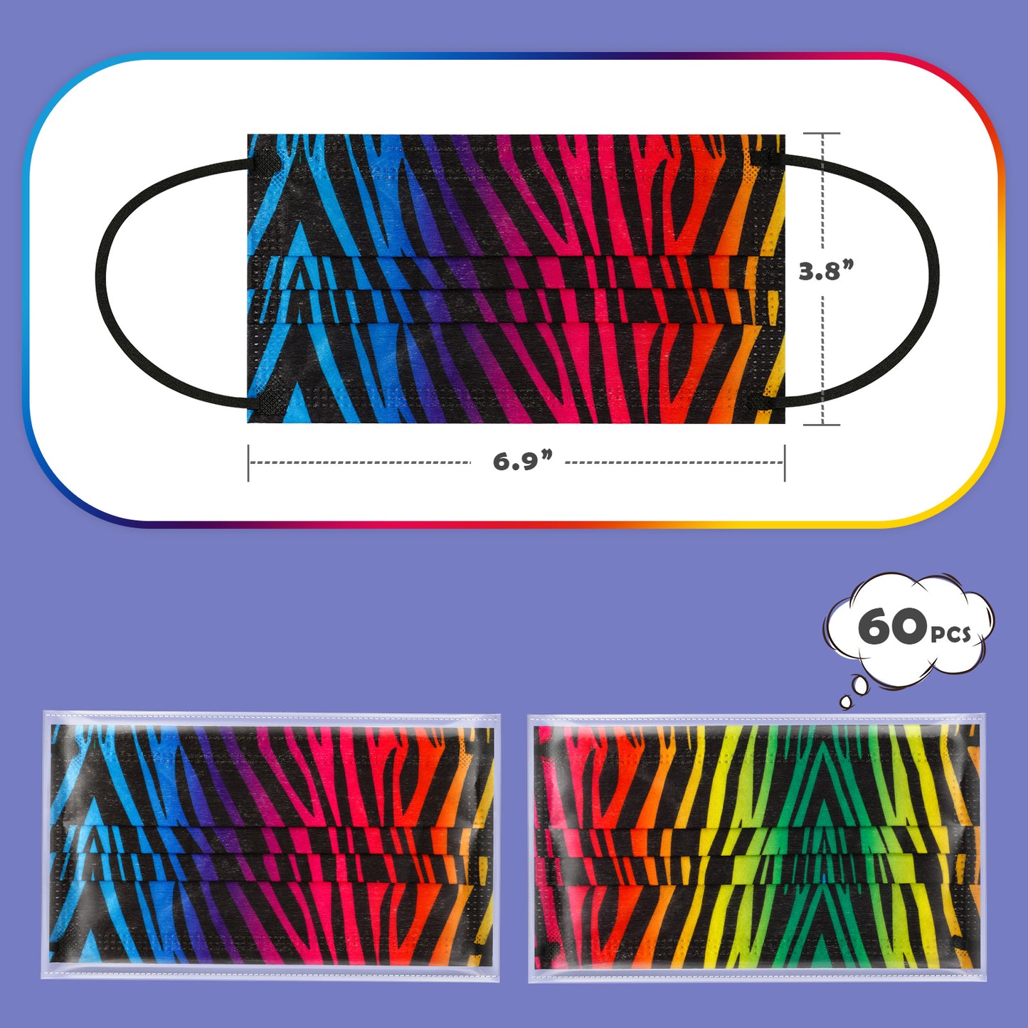Adult Zebra Stripe Disposable 60 Pcs Unisex Gradient Rainbow Color Individual