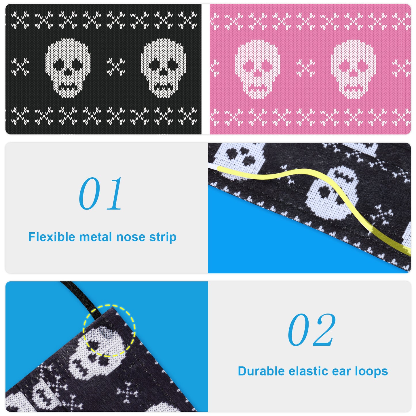 60PCS Disposable Protective Fashion Skull Crossbones Knitted Sweater Pattern Co