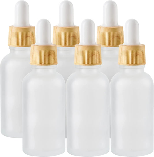 Frosted Glass Dropper Bottles with Glass Droppers & White Cap 6-Pack 1OZ/30ML