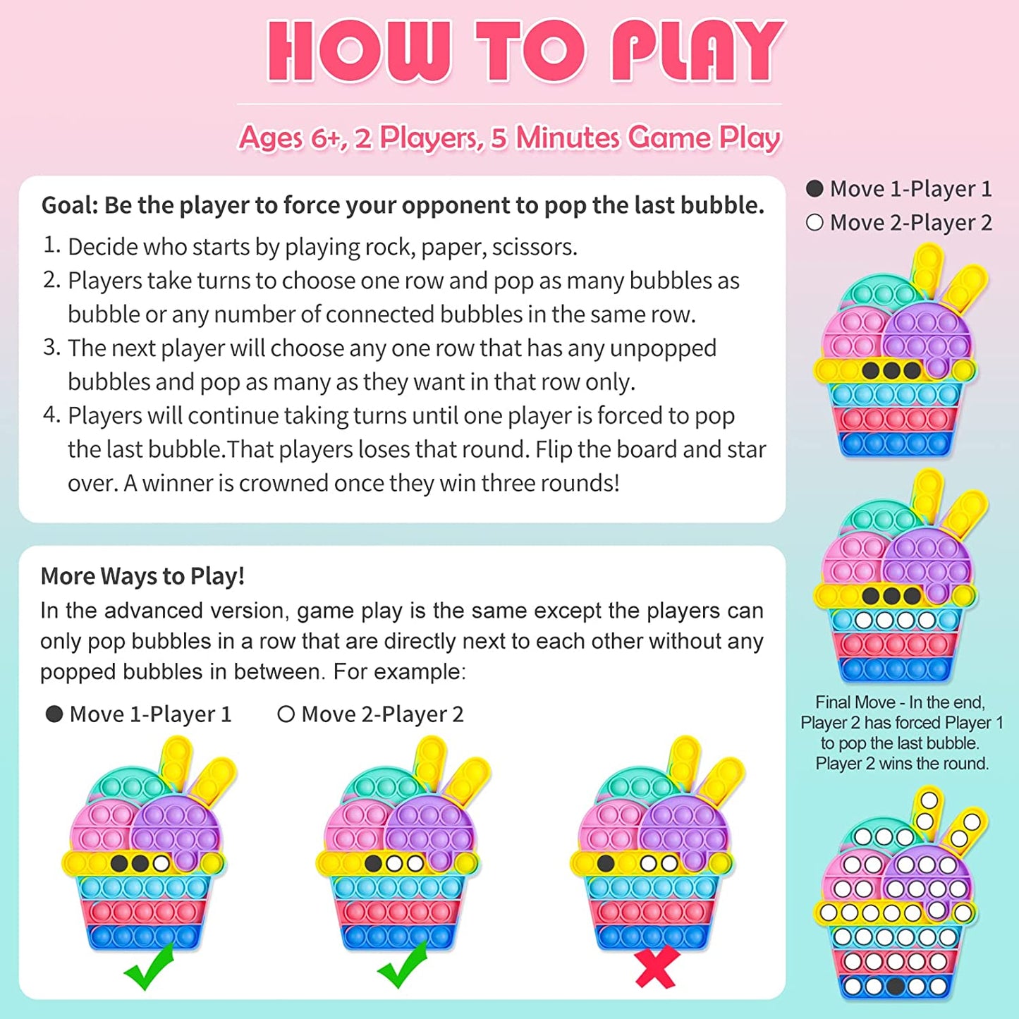 Large Rainbow Ice Cream Ball Silicone Pop Fidget Sensory Multicolor Squeeze Toy