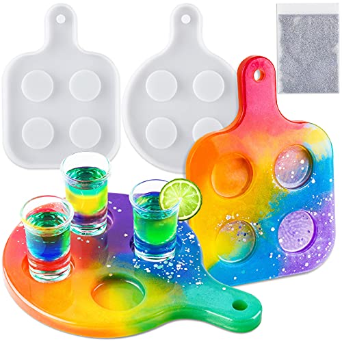 Shot Glass Serving Tray DIY Epoxy Resin Casting Silicone Mold Kit with Silver