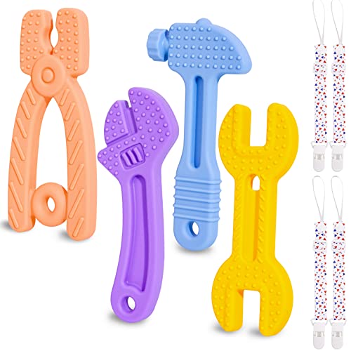 4 Pack Silicone Teething Toys for Babies 3-12 Months Hammer Wrench Spanner